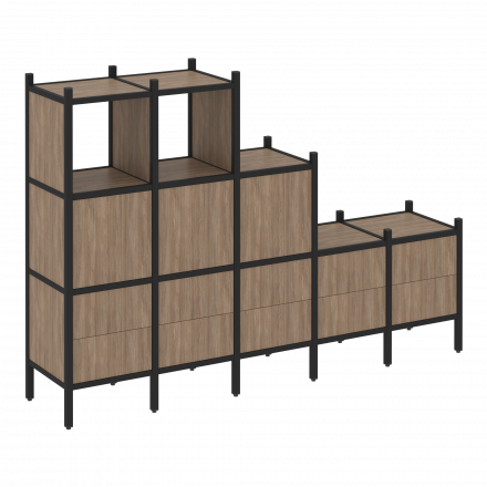 Loft Прямой стеллаж наборный VR.L-19 Дуб аризона/Чёрный металл 2110*446*1458