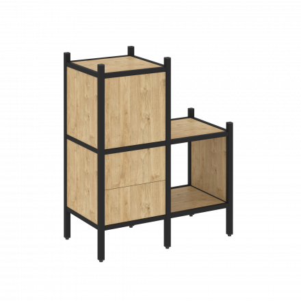 Loft Прямой стеллаж наборный VR.L-11 Тиквуд светлый/Чёрный металл 862*446*1047 Loft Прямой стеллаж наборный VR.L-11 Тиквуд светлый/Чёрный металл 862*446*1047