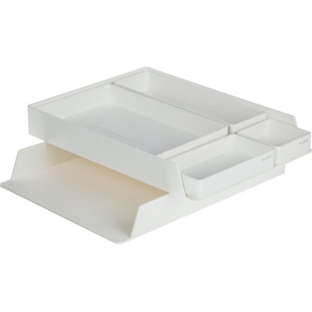 Лоток для бумаг горизон Deli NuSign ENS001-white набор 2шт + органайзер бел Лоток для бумаг горизон Deli NuSign ENS001-white набор 2шт + органайзер бел