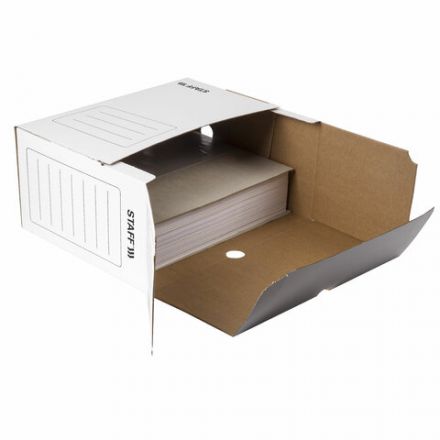 Короб архивный с клапаном А4 (260х325 мм), 150 мм, до 1400 листов, микрогофрокартон, БЕЛЫЙ, STAFF, 128866 Короб архивный с клапаном А4 (260х325 мм), 150 мм, до 1400 листов, микрогофрокартон, БЕЛЫЙ, STAFF, 128866
