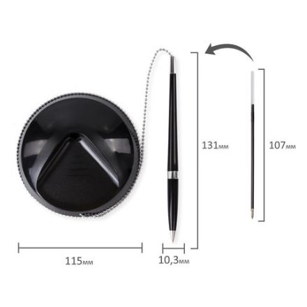 Ручка шариковая настольная BRAUBERG "Стенд-Пен Блэк 2", СИНЯЯ, цепочка, корпус черный, линия письма 0,5 мм, 141347