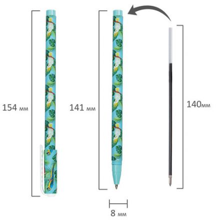 Ручка шариковая BRAUBERG SOFT TOUCH STICK "PARROTS", СИНЯЯ, мягкое покрытие, узел 0,7 мм, 143706