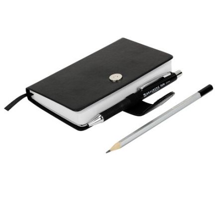 Скетчбук, белая бумага 140 г/м2 90х140 мм, 80 л., КОЖЗАМ, застежка, BRAUBERG ART CLASSIC, черный, 116459