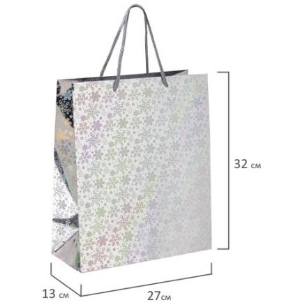 Пакет подарочный новогодний НАБОР 4 шт. 26x13x32 см (L), ГОЛОГРАФИЯ 3 цвета ЗОЛОТАЯ СКАЗКА, 609614