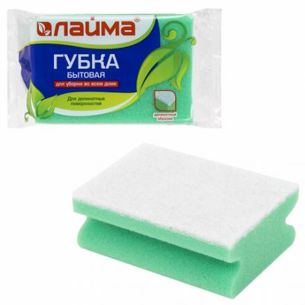 Губка для посуды 12х8,6х4,8 см, 1 шт., MEGA, поролон с абразивным слоем, профильная, кафель/уборка/посуда, LAIMA К1013, 601556