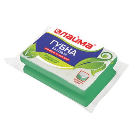 Губка для посуды 12х8,6х4,8 см, 1 шт., MEGA, поролон с абразивным слоем, профильная, кафель/уборка/посуда, LAIMA К1013, 601556