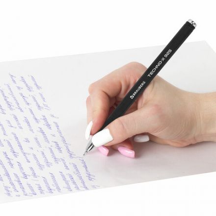 Ручка шариковая масляная BRAUBERG "Techno-X 925", СИНЯЯ, корпус черный, серебристые детали, линия 0,5 мм, 144224