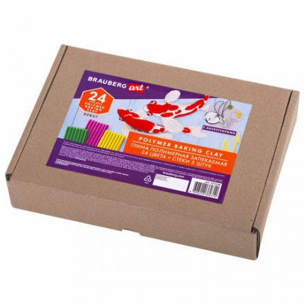Глина полимерная запекаемая, НАБОР 24 цветов по 20 г, с аксессуарами, в гофрокоробе, BRAUBERG, 271158 Глина полимерная запекаемая, НАБОР 24 цветов по 20 г, с аксессуарами, в гофрокоробе, BRAUBERG, 271158