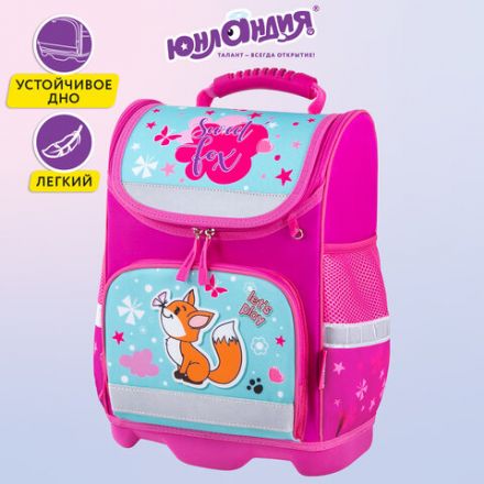 Ранец ЮНЛАНДИЯ WISE, 1 отделение, 3 кармана, устойчивое дно, "Lovely fox", 37x29х15 см, 271396