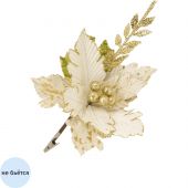 Украшение НГ ёлочное Белый с веткой цветок из полиэст 28x28x18см арт.88686
