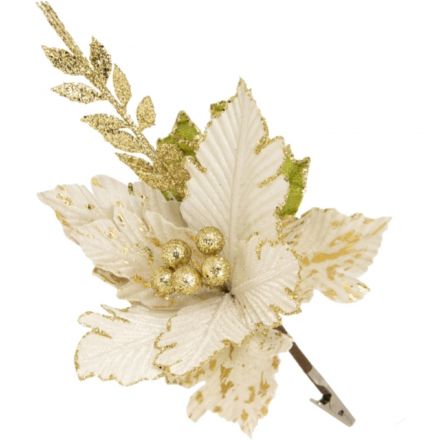Украшение НГ ёлочное Белый с веткой цветок из полиэст 28x28x18см арт.88686