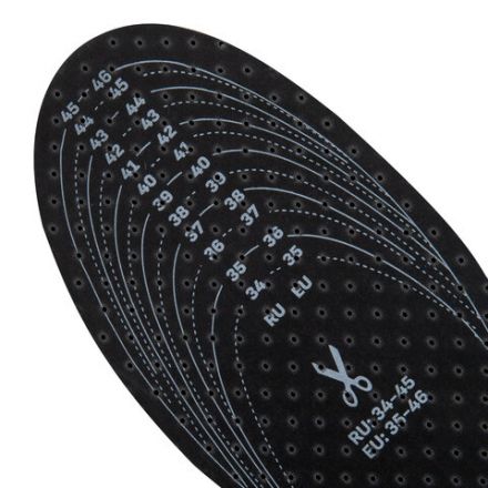 Стельки для обуви с АКТИВИРОВАННЫМ УГЛЕМ, УНИВЕРСАЛЬНЫЙ размер RU 34-45 / EU 35-46, с линиями выреза, SHEGRA (ШЕГРА), 700731