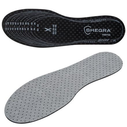 Стельки для обуви с АКТИВИРОВАННЫМ УГЛЕМ, УНИВЕРСАЛЬНЫЙ размер RU 34-45 / EU 35-46, с линиями выреза, SHEGRA (ШЕГРА), 700731