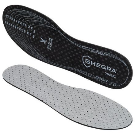 Стельки для обуви с АКТИВИРОВАННЫМ УГЛЕМ, УНИВЕРСАЛЬНЫЙ размер RU 34-45 / EU 35-46, с линиями выреза, SHEGRA (ШЕГРА), 700731