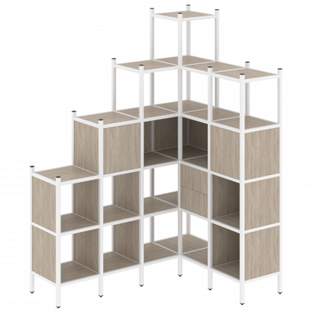 Loft Угловой внутренний стеллаж наборный VR.L-44 Дуб аттик/Белый металл 1694*1278*2280
