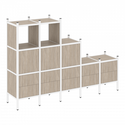 Loft Прямой стеллаж наборный VR.L-19 Дуб аттик/Белый металл 2110*446*1458