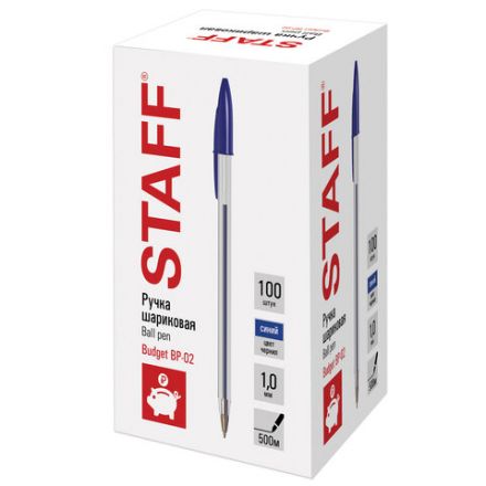 Ручка шариковая STAFF Basic Budget BP-02, письмо 500 м, СИНЯЯ, длина корпуса 13,5 см, линия письма 0,5 мм, 143758 Ручка шариковая STAFF Basic Budget BP-02, письмо 500 м, СИНЯЯ, длина корпуса 13,5 см, линия письма 0,5 мм, 143758