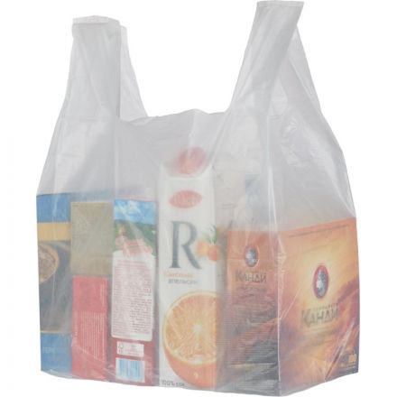 Пакет-майка ПНД белый 15 мкм (30+18х55 см, 100 штук в упаковке)