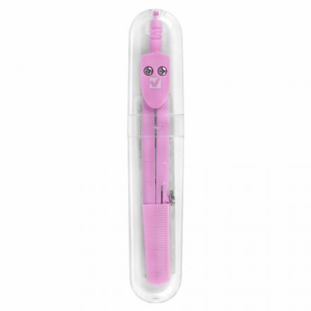 Циркуль BRAUBERG GEOMETRY, 120 мм, пастельно-розовый цвет, защитный колпачок, пластиковый пенал, 210700