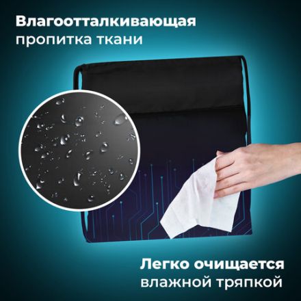 Мешок для обуви BRAUBERG БОЛЬШОЙ, с ручкой, карман на молнии, сетка для вентиляции, 49х41 см, "Electro", 271061