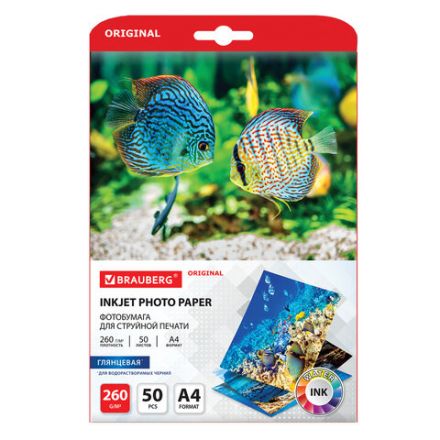 Фотобумага глянцевая, А4, 260 г/м2, односторонняя, 50 листов, BRAUBERG ORIGINAL, 363992 Фотобумага глянцевая, А4, 260 г/м2, односторонняя, 50 листов, BRAUBERG ORIGINAL, 363992