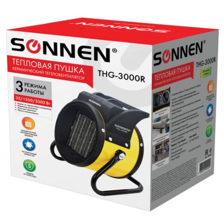 Тепловая пушка электрическая SONNEN THG-3000R, 3 кВт, 220В, керамический нагреватель, 456193 Тепловая пушка электрическая SONNEN THG-3000R, 3 кВт, 220В, керамический нагреватель, 456193