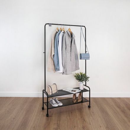 Вешалка для плечиков "Валенсия-32М", 1620х915х300 мм, 2 полки, передвижная, металл, черная, ВГВ32М Ч