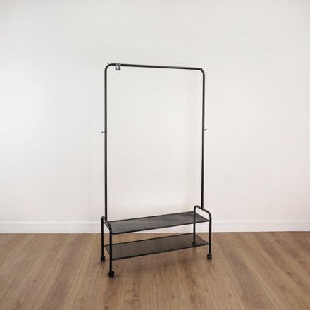 Вешалка для плечиков "Валенсия-32М", 1620х915х300 мм, 2 полки, передвижная, металл, черная, ВГВ32М Ч