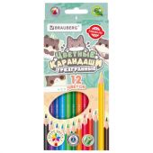Карандаши цветные кросс-серия "МИЛЫЕ КОТЫ", 12 цветов, трехгранные, BRAUBERG, 182109 Карандаши цветные кросс-серия "МИЛЫЕ КОТЫ", 12 цветов, трехгранные, BRAUBERG, 182109