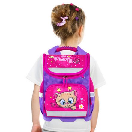 Ранец ЮНЛАНДИЯ WISE, 1 отделение, 3 кармана, устойчивое дно, "Pretty kitty", 37x29х15 см, 271395