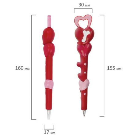 Ручка фигурная "СЕРДЕЧКИ", СИНЯЯ, 4 дизайна ассорти, линия письма 0,5 мм, дисплей, BRAUBERG, 142758 Ручка фигурная "СЕРДЕЧКИ", СИНЯЯ, 4 дизайна ассорти, линия письма 0,5 мм, дисплей, BRAUBERG, 142758