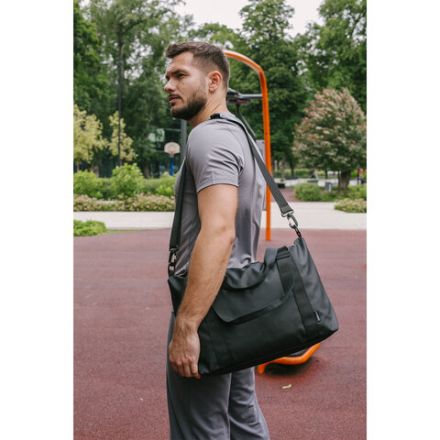 Сумка спортивная HEIKKI QUICK MOVE (ХЕЙКИ), карман на молнии, багажная лента, черная, 41х32х15 см, 273880