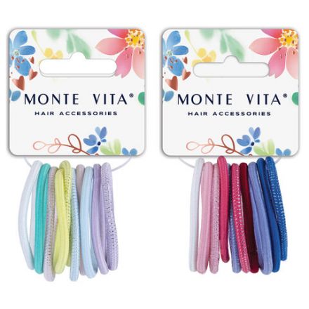 Резинки для волос НАБОР 10 шт., 0,4х14 см, разные цвета, с блестками АССОРТИ, MONTE VITA (МОНТЕ ВИТА), 457040