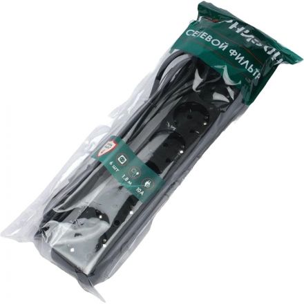 Сетевой фильтр Гарнизон ECL-6-B-1.8 6р/1,8м, 10А, ур.защиты 4, черный