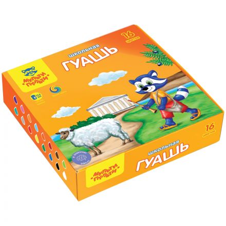 Гуашь Мульти-Пульти "Енот в Греции", 16 цветов, 17,5мл, картон Гуашь Мульти-Пульти "Енот в Греции", 16 цветов, 17,5мл, картон