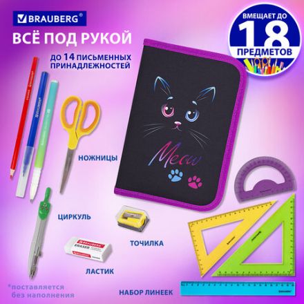 Пенал BRAUBERG, 1 отделение, полиэстер, 21х14 см, "Black Cat", 271529 Пенал BRAUBERG, 1 отделение, полиэстер, 21х14 см, "Black Cat", 271529