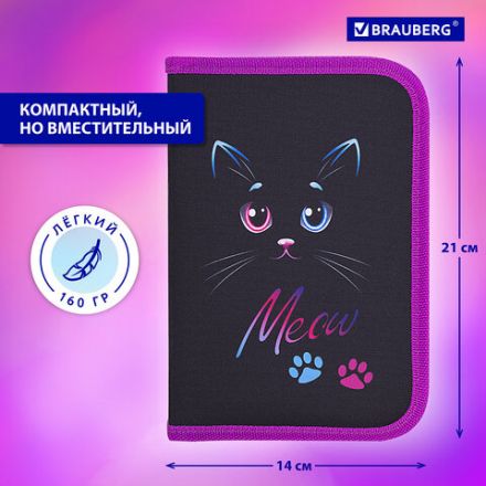 Пенал BRAUBERG, 1 отделение, полиэстер, 21х14 см, "Black Cat", 271529 Пенал BRAUBERG, 1 отделение, полиэстер, 21х14 см, "Black Cat", 271529