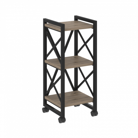 Loft Стеллаж на колесных опорах-3 полки VR.L-MST.K-3.4 Тиквуд тёмный/Чёрный металл 400*400*968