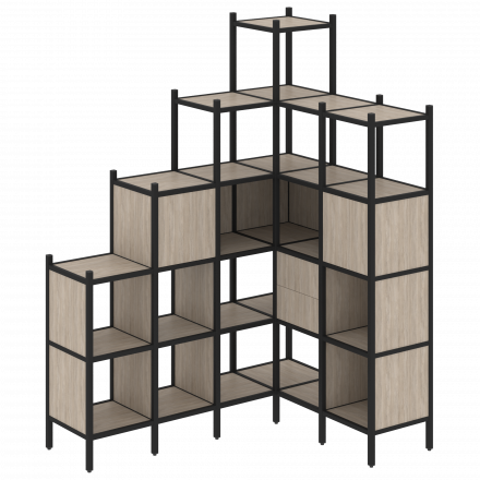 Loft Угловой внутренний стеллаж наборный VR.L-44 Дуб аттик/Чёрный металл 1694*1278*2280