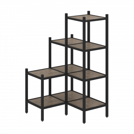 Loft Угловой внутренний стеллаж наборный VR.L-36 Тиквуд тёмный/Чёрный металл 862*862*1458 Loft Угловой внутренний стеллаж наборный VR.L-36 Тиквуд тёмный/Чёрный металл 862*862*1458