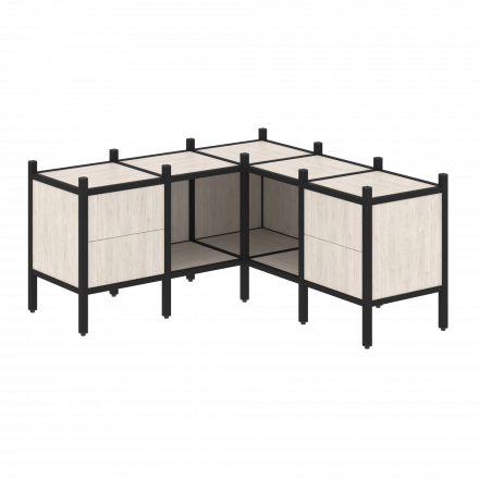 Loft Угловой внутренний стеллаж наборный VR.L-27 Денвер светлый/Чёрный металл 1278*1278*636 Loft Угловой внутренний стеллаж наборный VR.L-27 Денвер светлый/Чёрный металл 1278*1278*636