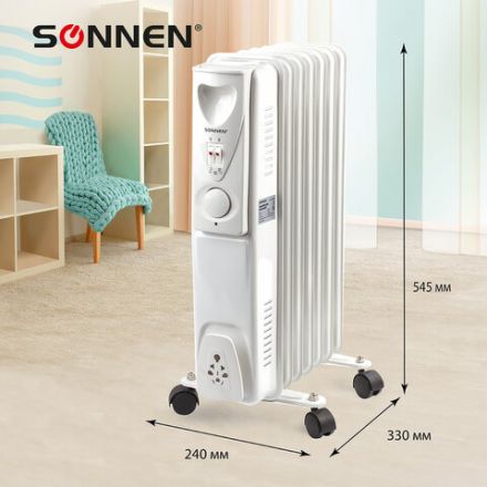 Обогреватель масляный SONNEN DFS-07, 1500 Вт, 7 секций, белый, 453498 Обогреватель масляный SONNEN DFS-07, 1500 Вт, 7 секций, белый, 453498