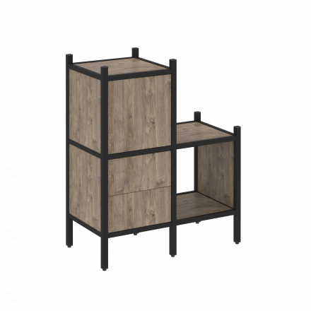 Loft Прямой стеллаж наборный VR.L-11 Тиквуд тёмный/Чёрный металл 862*446*1047