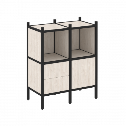 Loft Прямой стеллаж наборный VR.L-02 Денвер светлый/Чёрный металл 862*446*1047