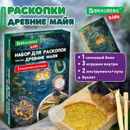 Набор для раскопок "Древние Майя" 16х23 см, инструменты, BRAUBERG KIDS, 665940