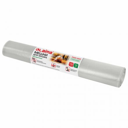 Мешки для мусора прозрачные ПРОЧНЫЕ 160 л, в рулоне 10 шт., ПВД 50 мкм, 90х110 см, LAIMA, 609210