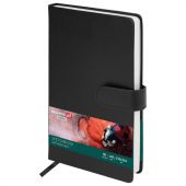 Скетчбук, белая бумага 140 г/м2 130х210 мм, 80 л., КОЖЗАМ, застежка, BRAUBERG ART CLASSIC, черный, 116461