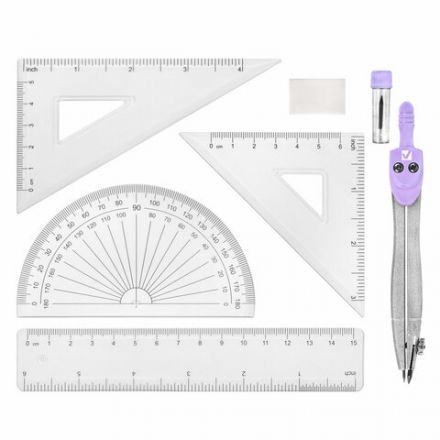 Готовальня BRAUBERG SCHOOL KIT, 8 предметов, циркуль 115 мм, чертежные принадлежности, лавандовый цвет, 210703