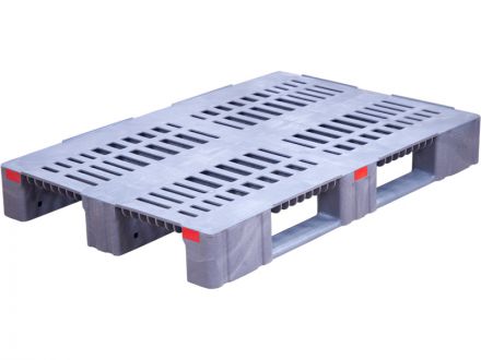 Паллет 1200х800х150 перфорированный усиленный (версия 2), на 3-х полозьях  серый
