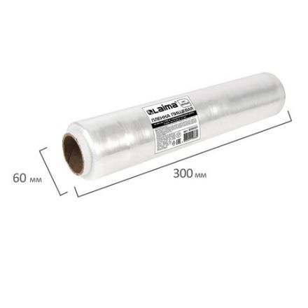 Пленка пищевая ПЭ 300 мм х 200 м, ГАРАНТИРОВАННАЯ ДЛИНА, 6 мкм, вес нетто 0,32 кг ±5%, LAIMA, 605037
